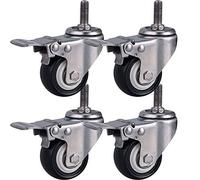 Heavy-Duty Castor Wheels with Brake 1.5"/2" Stainless Steel 304 Swivel Casters for M8/M10/M12 Thread Silent PU 300kg Load Capacity Ideal for Furniture Moving