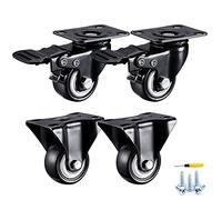 Heavy Duty Castor Wheels4 Pcs Polyurethane Moving Caster Wheels with Double Bearings & Screws Perfect for Furniture & Trolleys 40mm/1.6in Plate Casters