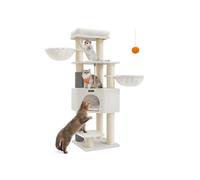 Feandrea Cat Tree for Large Cats, Heavy-Duty Cat Tower with Warm Pads, 2 Self-Groomers, 9 Scratching Posts, Large Perch, Cave, Baskets, 50 x 50 x 160 cm, Cream White and Beige PCT003W02
