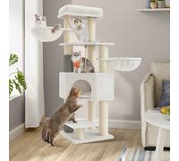Heavy-Duty Cat Tower with 9 Scratching Posts, Cream White and Beige