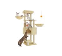 Heavy-Duty Cat Tower with 9 Scratching Posts, Sand Beige + Beige