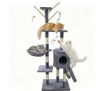 Heavy Duty Cat Tree, 139cm Tall Tower for Large Indoor Cats with Widened Structure, Cat Furniture with Platforms, Hammock, Sisal Scratching Posts & Board, Grey