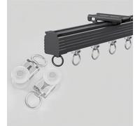 Heavy Duty Ceiling Curtain Track 1 Lane Aluminum Shower Curtain Rod with Silent Rollers Wall Mounted Ideal for Living Room or Fall Ceiling (Black 280cm)