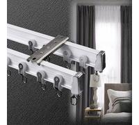 Heavy-Duty Ceiling Curtain Track System - Flexible Aluminum Alloy Double Rods for Bay Silent Operation 8.2ft White Mounting Rail & Accessories