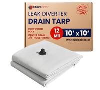 Heavy Duty Ceiling Leak Diverter Tarp with Drain Flange - Roof Water Diverter for Emergency Leaks - Water Leak Catcher with D-Rings - Effective Water Diverter - 10' x 10'