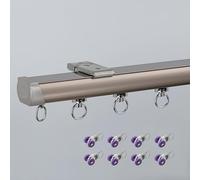 Heavy-duty Ceiling Single Track For Curtains, Wall-mounted Room Divider Curtain Rod With Silent Rollers, Bedroom Balcony Aluminum Alloy Rail Kit For Windows(Ceiling-brown,400cm/4 * 100cm)