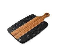 Heavy Duty Cheese Board with Handle for Serving Meat, Black | Heavy Duty Marble & Wood Charcuterie Board with Handle for Serving Meat Steak Cheese Plate