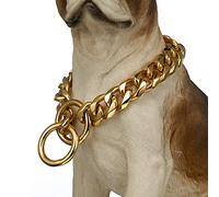 Heavy Duty Choke Cuban Chain Dog Collar for Large Dogs - 19 mm Extra Wide, Strong Steel Metal Links for Big Breeds - Rottweiler, Pitbull, Mastiff, Cane Corso, Doberman, Great Dane,Gold,28inch/71cm