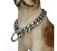 Heavy Duty Choke Cuban Chain Dog Collar for Large Dogs - 19 mm Extra Wide, Strong Steel Metal Links for Big Breeds - Rottweiler, Pitbull, Mastiff, Cane Corso, Doberman, Great Dane,Silver,28inch/71cm
