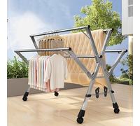 Heavy Duty Clothes Drying Rack, Stainless Steel Folding Laundry Rack with 20 Windproof Hooks, Portable Indoor Outdoor Garment Dryer for Bedroom Dorm