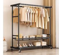 Heavy Duty Clothes Rack 100KG Sturdy Metal Clothing Rail with Double Hanging Rods Shoe Storage Freestanding Shelves for Bedroom Office Retail Display