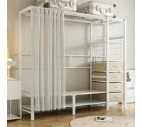 Heavy Duty Clothes Rack Wardrobe with Curtain, Large Walk-in Closet, 4 Open Shelves & 6 Drawers, Stylish White Garment Rack for Bedroom, Size: 168x50x170cm
