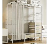 Heavy Duty Clothes Rack Wardrobe with Curtain Large Walk in Closet System for Bedroom 4 Shelves & 6 Drawers White 168x50x170cm