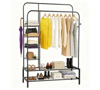 Heavy Duty Clothes Rail Double Hanging Black Metal Garment Rack With Shelves Shoe Storage And Hooks Wardrobe Organiser