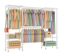 Heavy Duty Clothes Rail, Extendable Clothing Rack, Freestanding Open Wardrobe for Bedroom with 4 Hanging Rods and 6 Adjustable Shelves, Walk in Wardrobe Storage System 35 x (175-230) x 180 cm, White