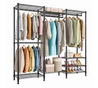 Heavy Duty Clothes Rail,Hanging Rails for Clothes,Clothing Rails,Portable Wardrobe Rail Metal Closet Rack with Shoe Rack, Storage Shelves Freestanding Clothes Rails for Bedroom Open Wardrobe
