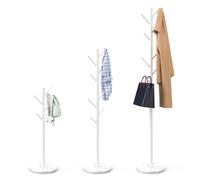 Heavy Duty Coat Rack with Natural Marble Base, Freestanding Metal Coat Stand with 8 Hooks, Modern Stable Coat Hanger Tree for Bags, Jacket, Clothes, and Hats, White Metal