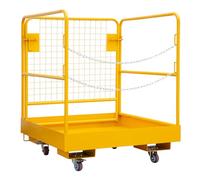 Heavy Duty Collapsible Forklift Safety Cage Man Basket, 36x36 in, 1200 lbs Capacity, Carbon Steel, Door Chain, 4 Wheels, Collapsible, For Aerial Work & Maintenance, With Casters