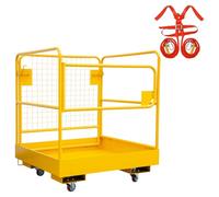 Heavy Duty Collapsible Forklift Safety Cage Man Basket, 36x36 in, 1200 lbs Capacity, Carbon Steel, Safety Harness, 4 Wheels, Collapsible Personnel Lift, Seat Belt Included, With Casters