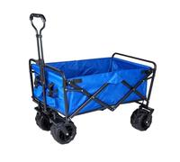 Heavy Duty Collapsible Wagon Cart - All Terrain Folding Beach Cart with Silent Universal Wheels - 100L Capacity Big Wheels & 2 Pockets for Easy Transport (Deep Blue)