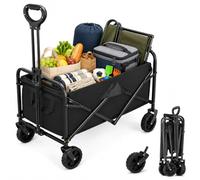 Heavy Duty Collapsible Wagon Trolley 125L,Folding Garden Cart 150kg/330lbs | with 360° Wheels,Portable Utility Beach Trolley for Markets,Camping,Festival,Shopping,Garden & Beach,Kids (Black)