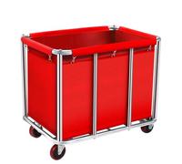 Heavy Duty Commercial Laundry Cart with Wheels 11.35 Bushel Rolling Basket Waterproof Canvas Lined Stainless Steel Frame & Portable Laundry Solution (Red 8 Tubes)