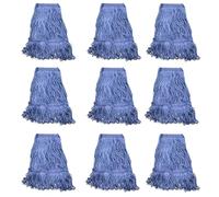 Heavy Duty Commercial Mop Head Refill - Industrial Grade Blue Cotton Looped-End String for Wet Mopping, Long-Lasting (9 Pieces Pack)