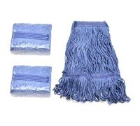 Heavy Duty Commercial Mop Head Refill - Industrial Grade Blue Cotton Looped-End String for Wet Mopping, Long-Lasting (2 Pieces Pack)