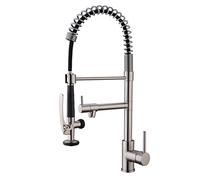 Heavy Duty Commercial Style Single Handle Kitchen Faucet with Pre R Spring Sprayer, High Arc Pull Down Matte Black Kitchen Tap