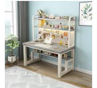 Heavy Duty Computer Desk with Pegboard & USB Ports 55.1in Office Writing Table with Hutch 169CM Tall Workstation Bottom Shelf for Gaming Grey Metal Frame