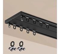 Heavy-Duty Conjoined Double Track rails Ceiling Mounting Ultra-thin design Sliding Rails for Curtains Easy Install for Living Room Bedroom Room Divider(Black,0.9m/3ft)