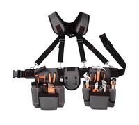 Heavy Duty Construction Tool Belt - Work Gear Holder, Reinforced Strap | Builder Tool Pouch Set, Comfortable Fit Utility Belt With Shoulder Support, Ideal For Electricians And Contract