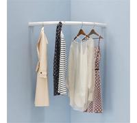 Heavy Duty Corner Garment Rack - Industrial Pipe Wall Mounted Clothing Bar for Office Entryway Bedroom - 100x100cm Stylish White Corner Hanging Storage Solution