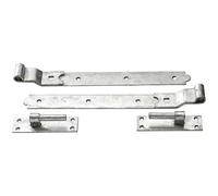 Heavy Duty Cranked Hook and Bands Gate Hinges Garden Shed Galvanised or Black (Galvanised, 18" (450MM))