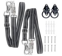 Heavy Duty Cross Ties for Horses, Nylon Cross-Tie Set Adjustable Nylon Horse Trailer Ties with Panic Snap and Bull Snap (45"-79"), Set with 2 Pack Tie Rings & 8 Matching Screws (Black)