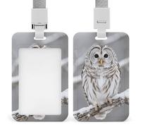 Heavy Duty Curious Barred Owl Closeup Badge Holder Clear Id Card Name Tag Holders with Breakaway Lanyard Waterproof Vertical Card Holder Case Gift for Teacher Nurse Doctor Office Coworkers