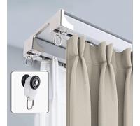 Heavy-Duty Curtain Double Track Aluminium Curtains Rails Double Row Ceiling Curtain Track Room Divider Ceiling Mounted Curtain Double Rails for Living Room Bedroom Room Shower Divider(White,2.4m/7.9ft