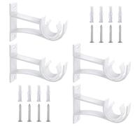 Heavy Duty Curtain Rod Brackets - White Metal Single Curtain Rail Brackets with Support Hooks - Wall Mounted - Fits 25mm-30mm Drapery Pole, 4 Pack