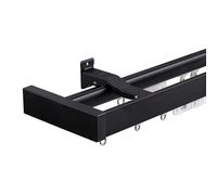 Heavy-Duty Curtains Rails Double Row Ceiling Curtain Track Mounted Silent System,Black Double Track Curtain Rail Set - 12.8FT Aluminum Alloy Wrap Around Wall Mount Room Divider Curtain Rod w