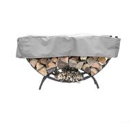 Heavy duty curved firewood rack cover with open corner fasteners that secure the cover tightly to half round log wood ring racks against strong winds (Silver)