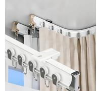 Heavy Duty Curved Track Aluminum Alloy Silence Double Row Curtain Track Ceiling Mounted Curtains Rail Flexible Bendable L Shape U Shape Bay Shower Curtain Rods(White,18.7ft(5.7m))