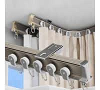 Heavy Duty Curved Track Aluminum Alloy Silence Double Row Curtain Track Ceiling Mounted Curtains Rail Flexible Bendable L Shape U Shape Bay Shower Curtain Rods(Champagne,17.7ft(5.4m))