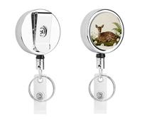 Heavy Duty Deer on Mossy Ground Badge Reel with 360° Swivel Alligator Clip & 24" Retractable Nylon Cord Lightweight Name Badge Holder for Nurse Teacher Office Worker Id Card Decor