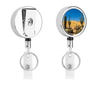 Heavy Duty Desert Cactus View Badge Reel with 360° Swivel Alligator Clip & 24" Retractable Nylon Cord Lightweight Name Badge Holder for Nurse Teacher Office Worker Id Card Decor
