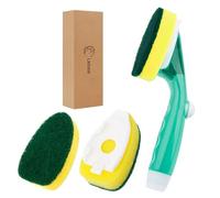Heavy Duty Dishwand Refills Kit, Non Scratch Dish wand with Handle Refill Pads Pack,Dishwashing Scrub Brush Replacement Sponge Heads Set Soap Control Dispenser Scrubber for Cleaning Dishes Pan Kitchen