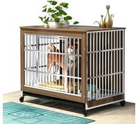 Heavy Duty Dog Cage Furniture Decoration Pet House Indoor Dog Cage Farmhouse Side Table Pet Box End Table Pet House Dog Cage. (Wood color 98cm)