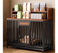 Heavy Duty Dog Cage Large Dog Crate Made with A Steel Frame Extra-large Pet House Top Storage Swivel Wheels with Brakes And Tray Easy to Clean Lockable Door(Black dark walnut,110 * 60 * 101cm)
