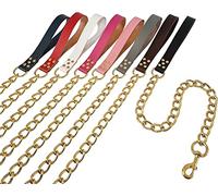 Heavy Duty Dog Chain Lead Chew Proof Leash GOLD Metal with Leather Handle for Large and Extra Large Dog up to 80kg (Baby Pink)
