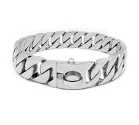 Heavy Duty Dog Collar, 32mm Cuban Chain Link with Safety Buckle, Chew Proof Pitbull Collar for Medium and Large Dogs