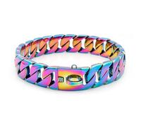 Heavy Duty Dog Collar, 32mm Cuban Chain Link with Safety Buckle, Chew Proof Pitbull Collar for Medium and Large Dogs